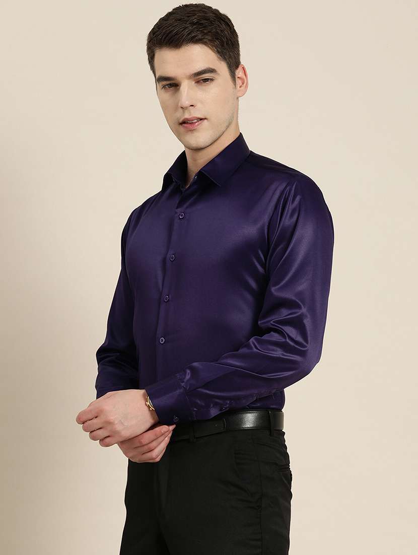 men solid collared long sleeve regular fit shirt - 22039191 -  Standard Image - 1