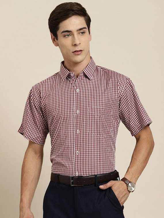 men checkered collared shorts sleeve regular fit shirt - 22039202 -  Standard Image - 1