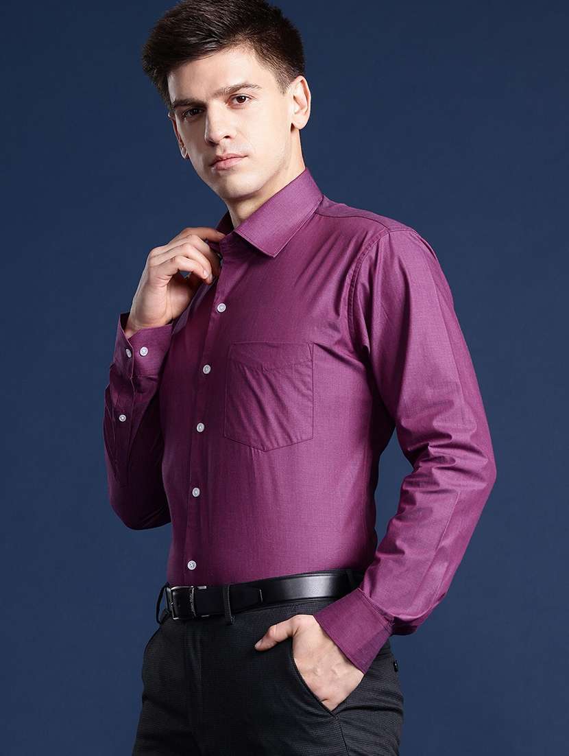 men solid collared long sleeve regular fit shirt - 22039215 -  Standard Image - 1