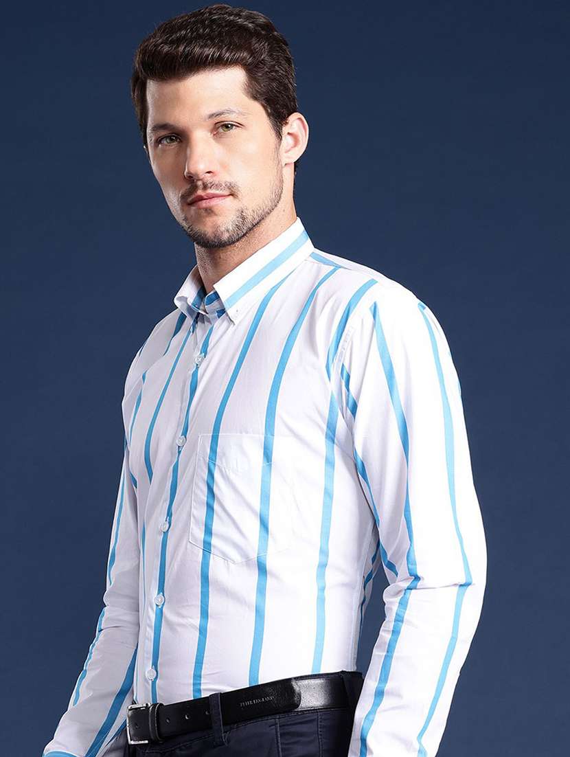men striped collared long sleeve regular fit shirt - 22039227 -  Standard Image - 1