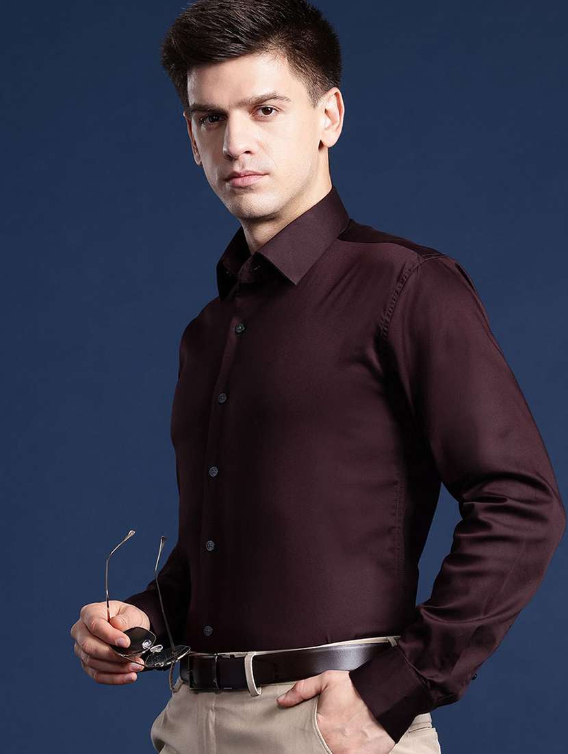 men solid collared long sleeve regular fit shirt - 22039232 -  Standard Image - 1