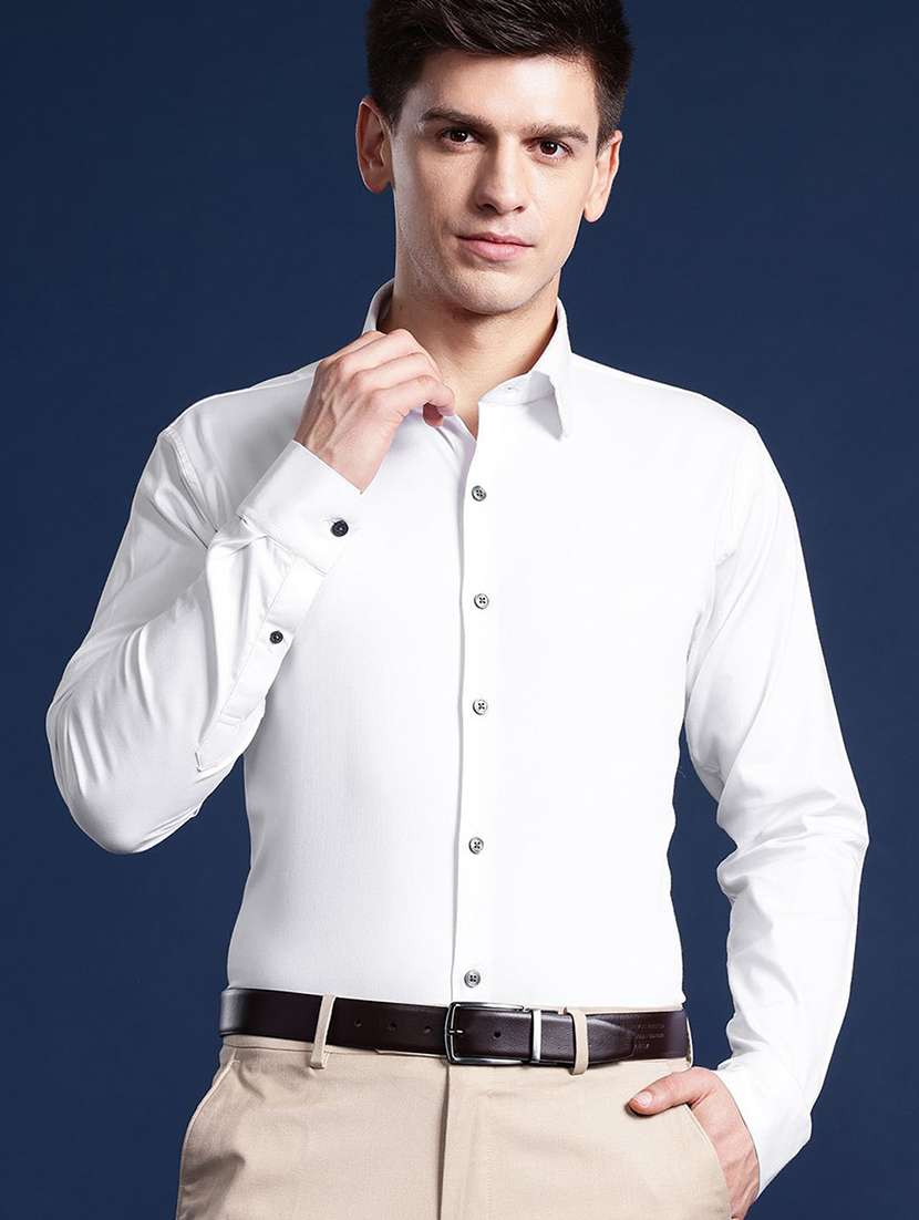 men solid collared long sleeve regular fit shirt