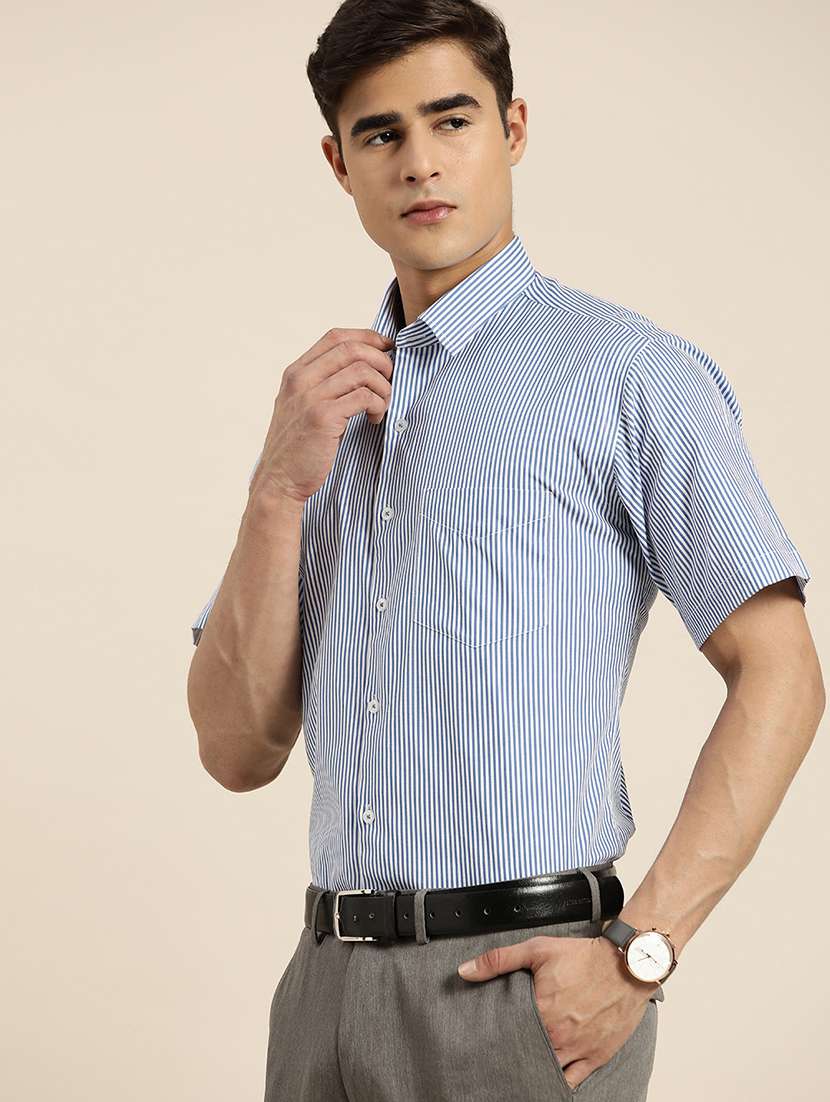 men striped collared short sleeve regular fit shirt - 22039263 -  Standard Image - 1