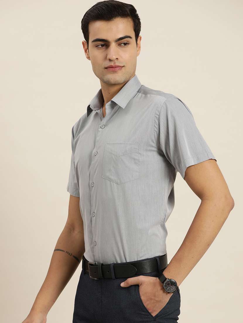 men solid collared short sleeve regular fit shirt - 22039270 -  Standard Image - 1