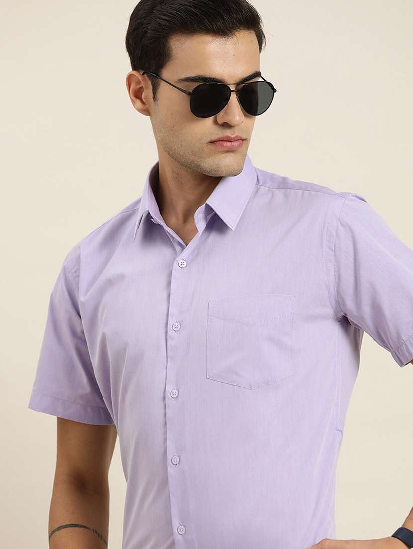 men solid collared short sleeve regular fit shirt - 22039271 -  Standard Image - 1