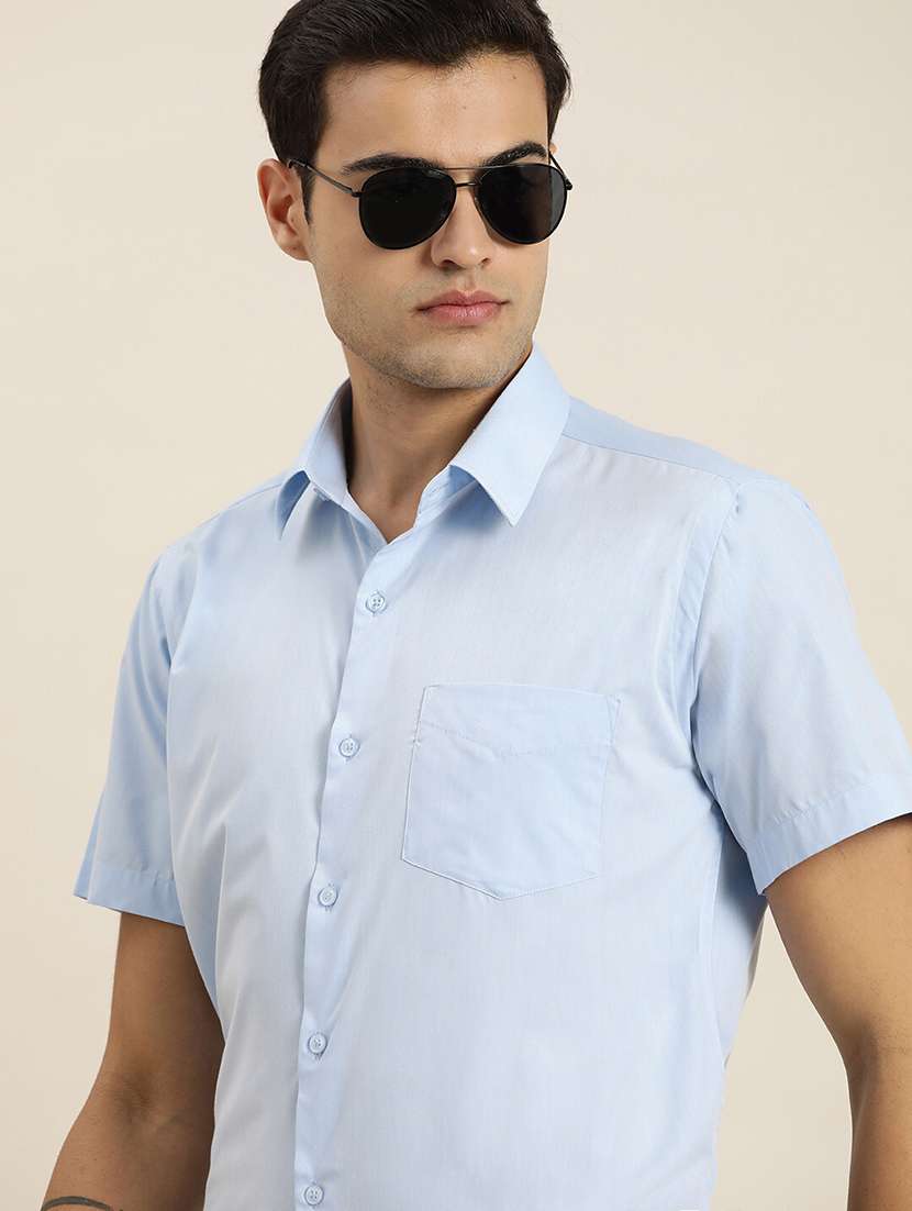 men solid collared short sleeve regular fit shirt - 22039272 -  Standard Image - 1
