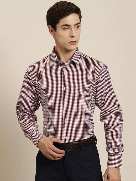 men checkered collared long sleeve regular fit shirt - 22039274 -  Standard Image - 1