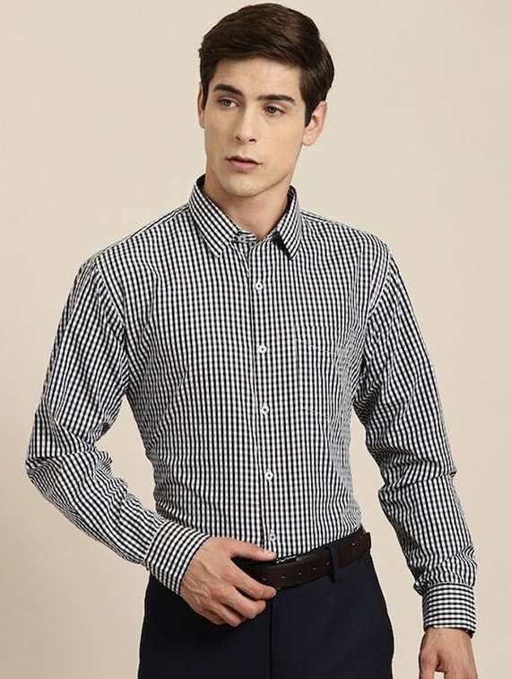 men checkered collared long sleeve shirt - 22039275 -  Standard Image - 1
