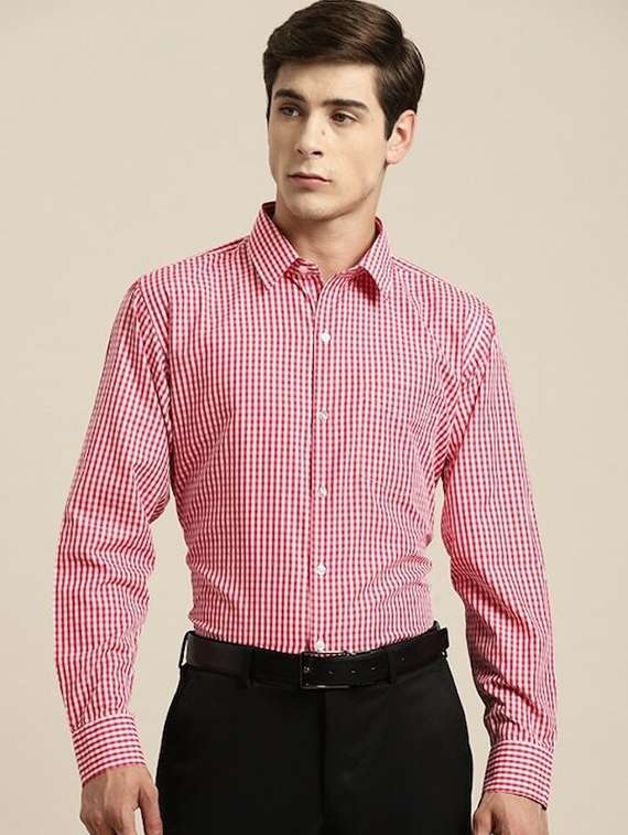 men checkered collared long sleeve regular fit shirt - 22039279 -  Standard Image - 1