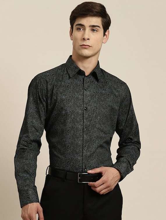 men printed collared long sleeve regular fit shirt - 22039280 -  Standard Image - 1