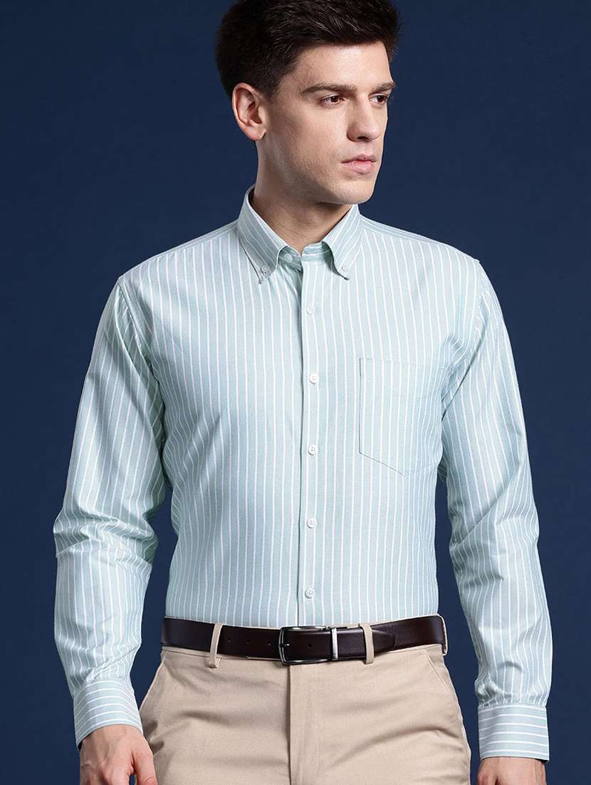 men striped collared long sleeve regular fit shirt - 22039301 -  Standard Image - 1