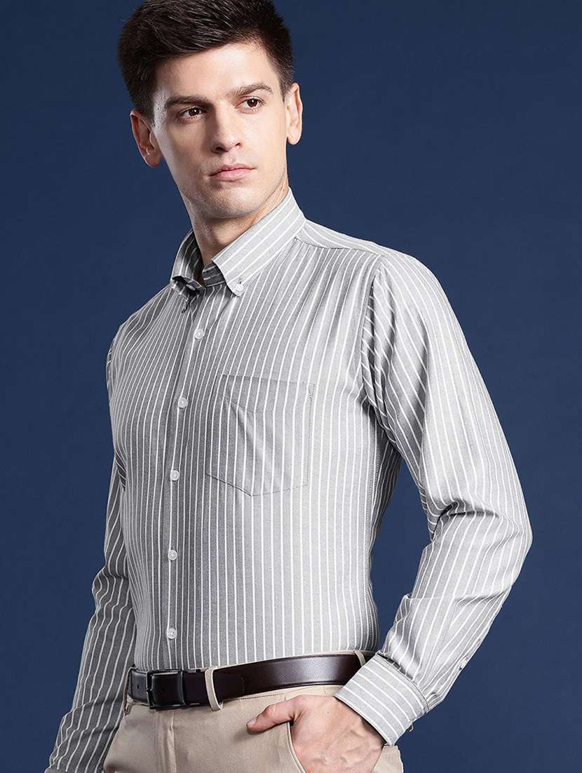 men striped collared long sleeve shirt - 22039302 -  Standard Image - 1