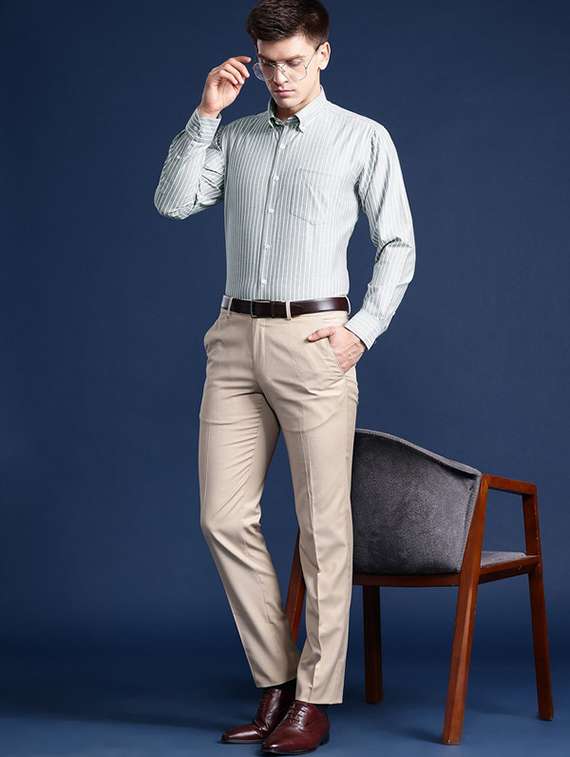 men striped collared long sleeve shirt - 22039302 -  Standard Image - 4