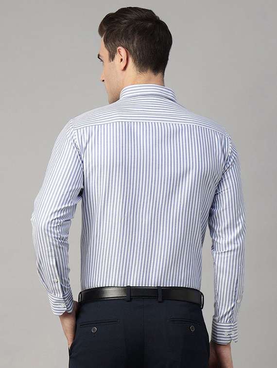 slim fit blue cotton stripes formal shirt - 22039319 -  Standard Image - 1