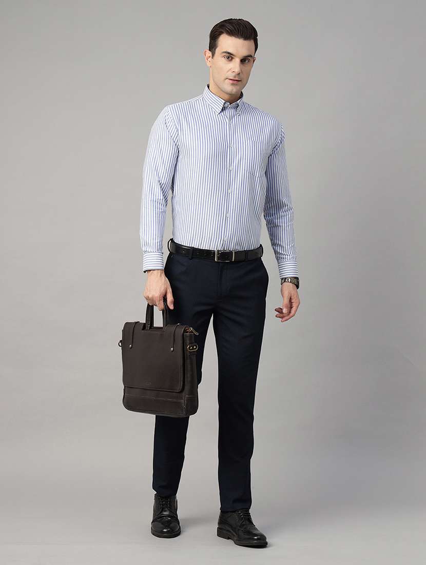 slim fit blue cotton stripes formal shirt - 22039319 -  Standard Image - 4