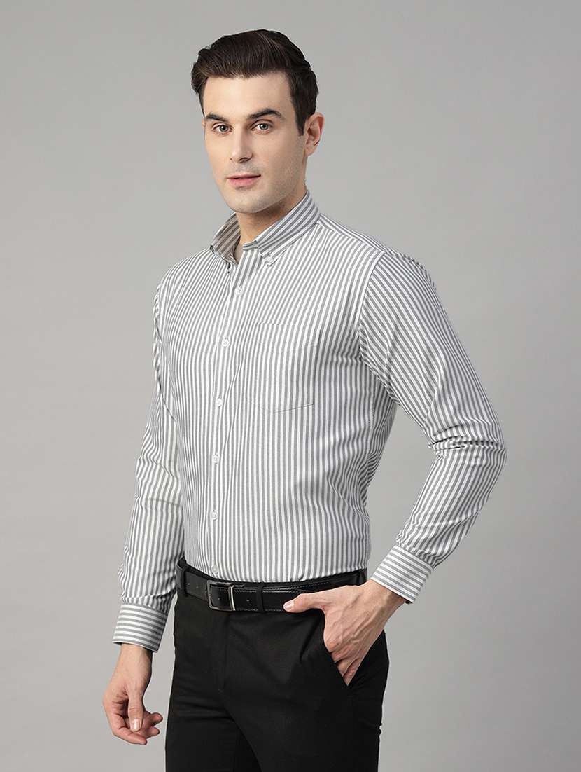 men striped collared long sleeve regular fit shirt - 22039321 -  Standard Image - 1