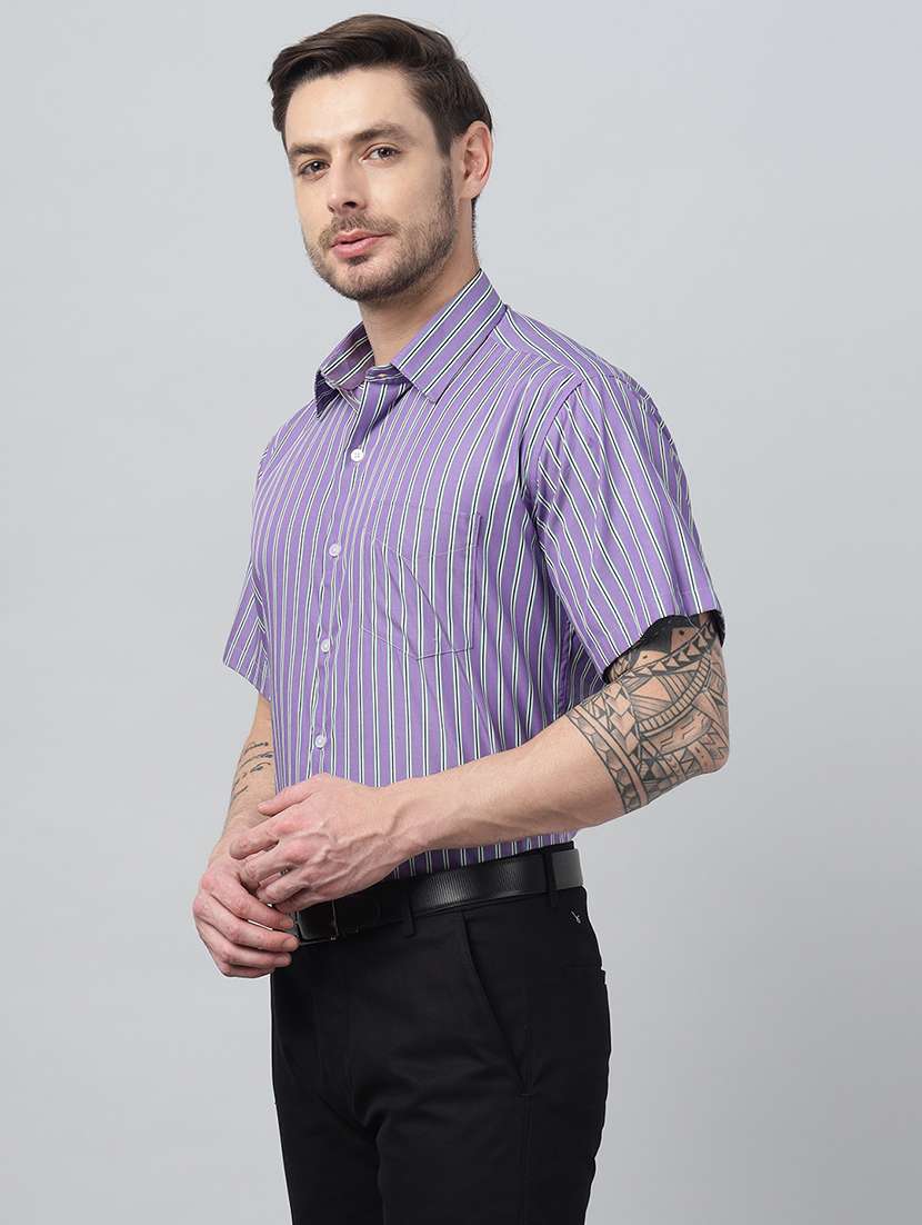 men striped collared short sleeve shirt - 22039346 -  Standard Image - 1
