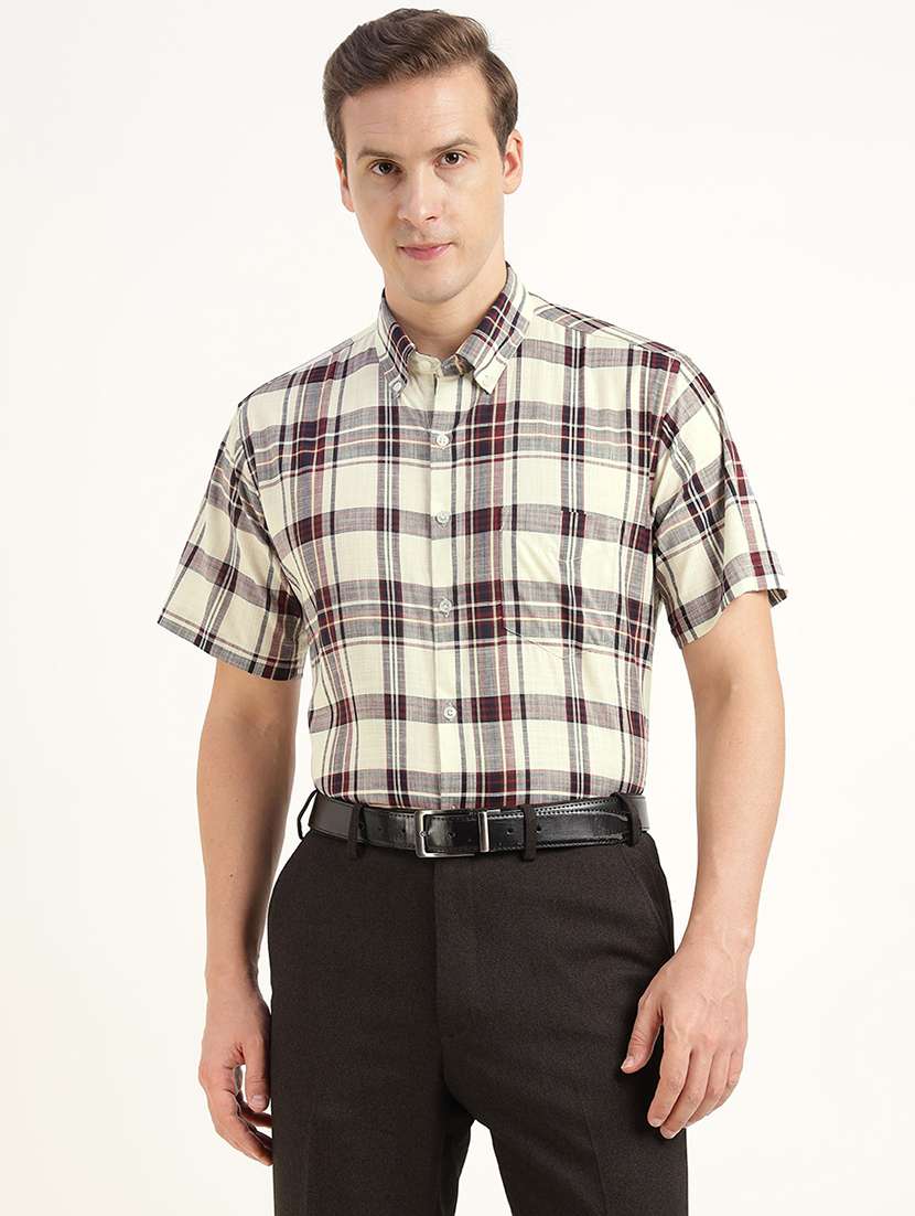 men checkered collared short sleeve regular fit shirt - 22039350 -  Standard Image - 1