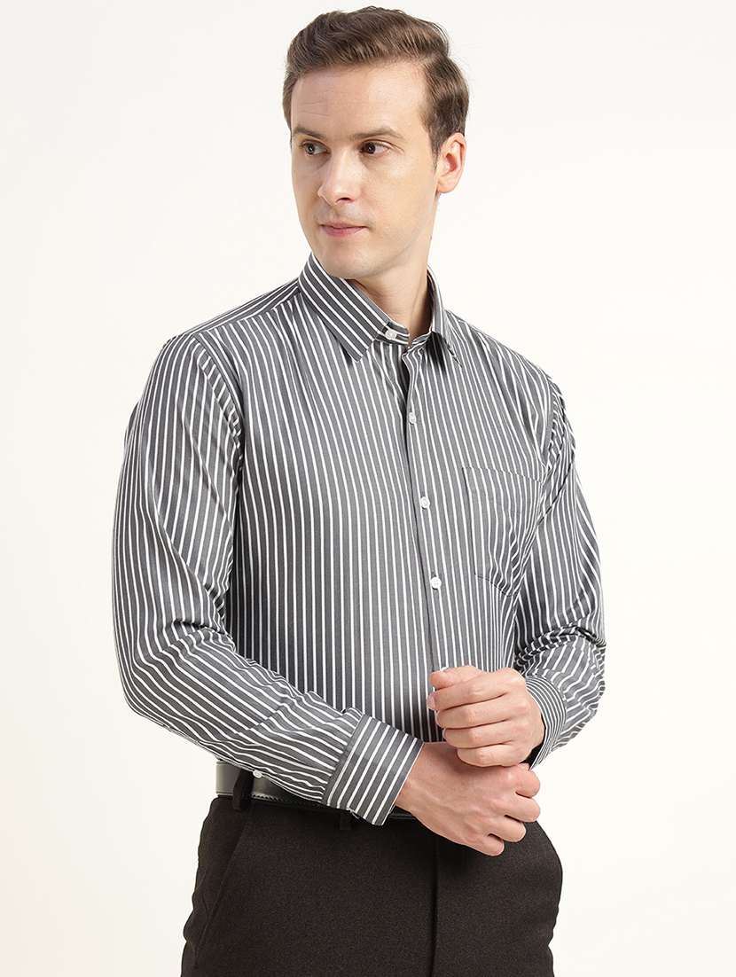 men striped collared long sleeve regular fit shirt - 22039352 -  Standard Image - 1