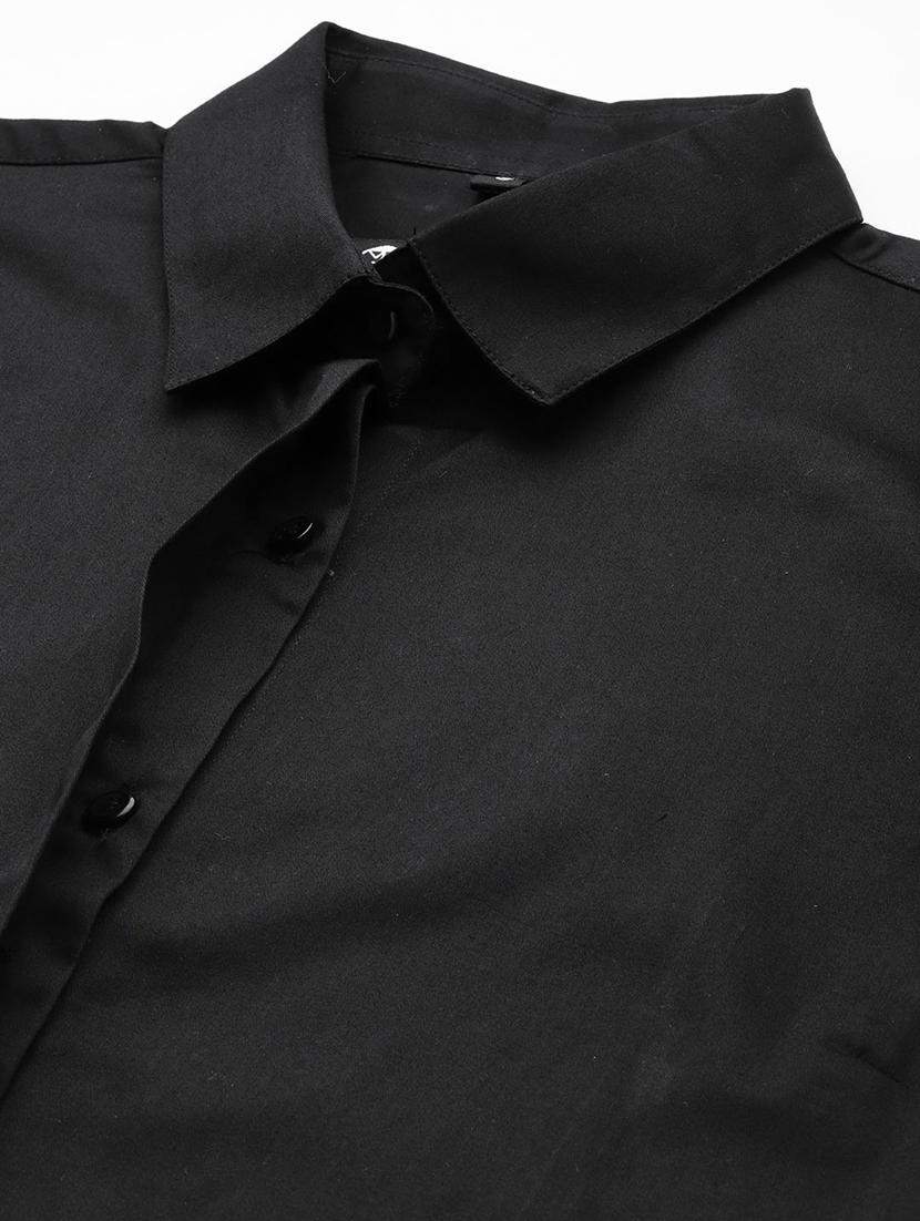 women black solid collared long sleeve shirt - 22039374 - Standard Image - 4