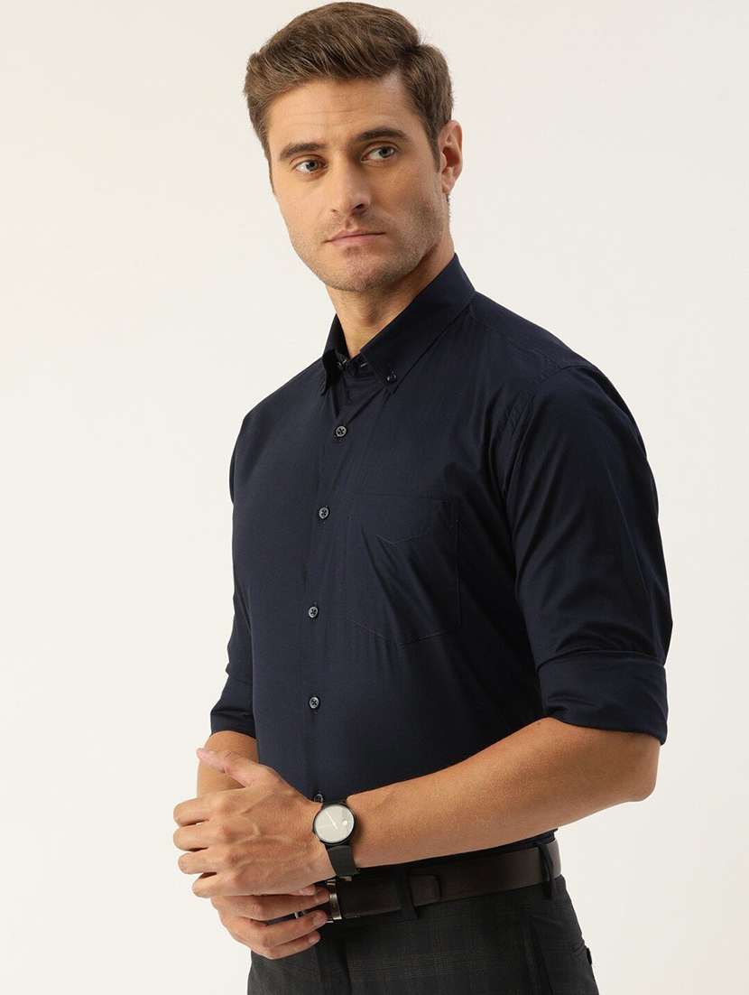 men solid collared long sleeve shirt - 22039425 -  Standard Image - 1