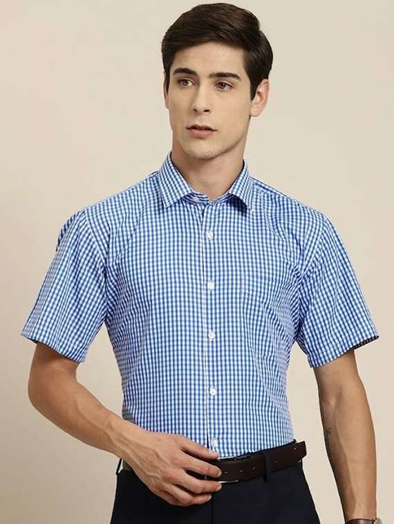 men checkered collared short sleeve regular fit shirt