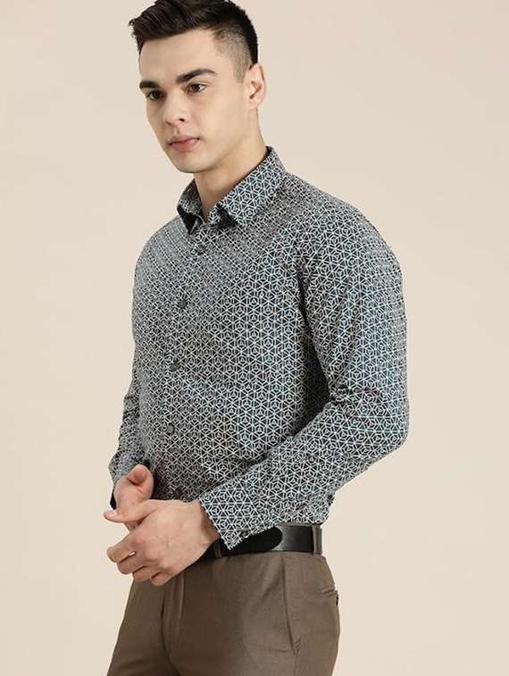 men printed collared long sleeve shirt - 22039455 -  Standard Image - 1