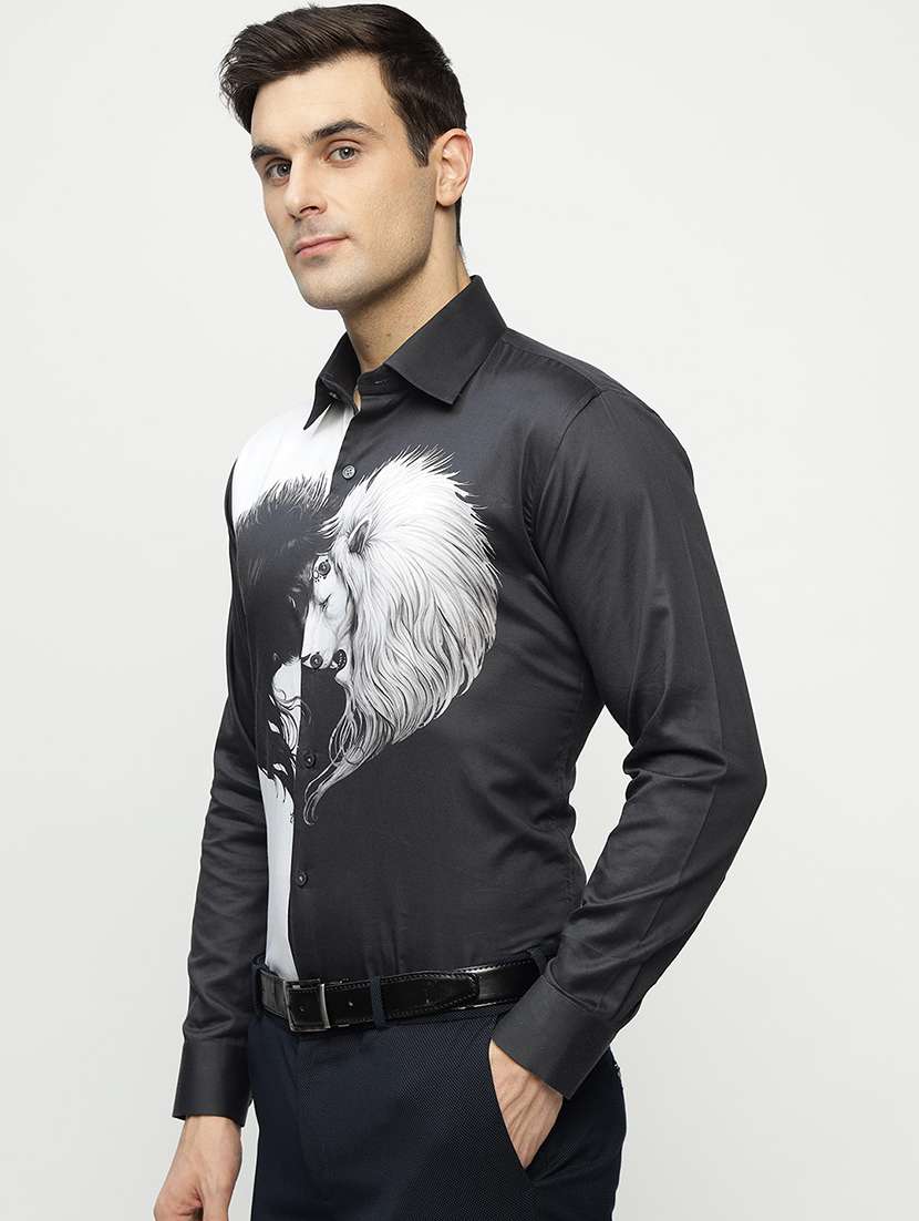 men printed collared long sleeve shirt - 22039470 -  Standard Image - 1