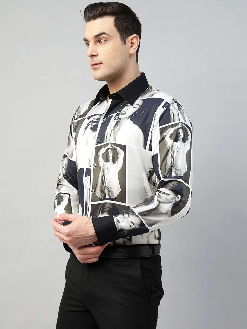 men printed collared long sleeve shirt - 22039475 -  Standard Image - 1