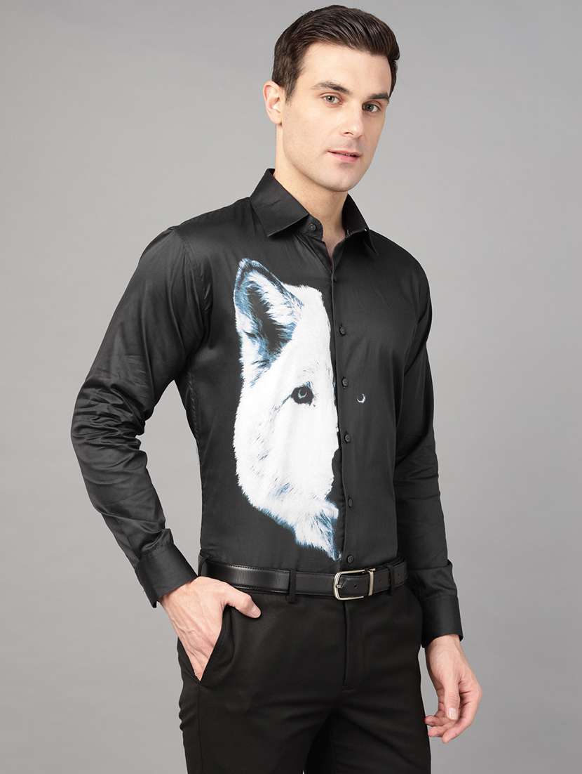 men printed collared long sleeve shirt - 22039486 -  Standard Image - 1