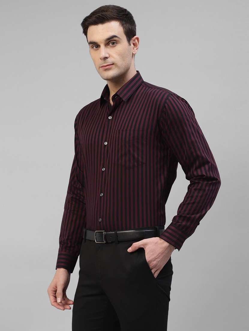 men striped collared long sleeve regular fit shirt