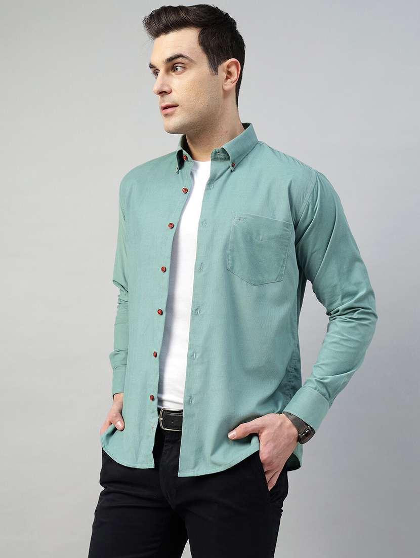 sea green cotton formal shirt - 22039529 -  Standard Image - 1