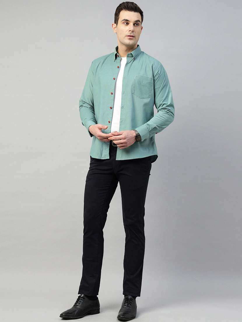 sea green cotton formal shirt - 22039529 -  Standard Image - 4