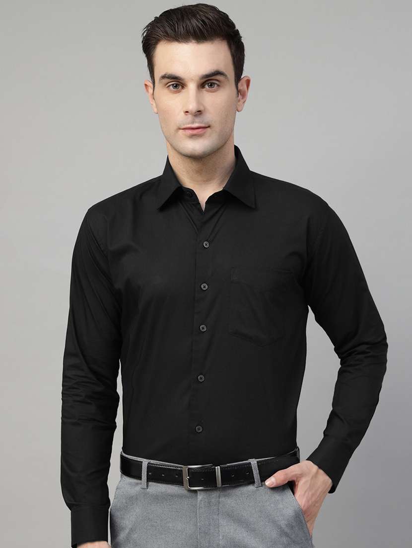 men solid collared long sleeve shirt