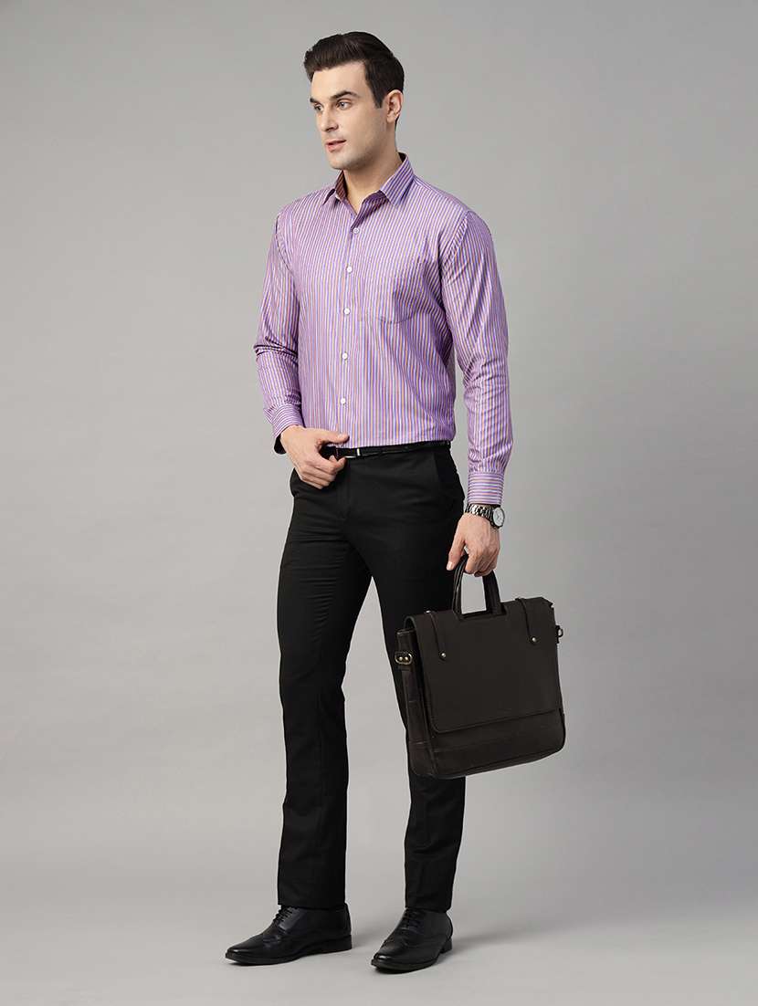 men striped collared long sleeve regular fit shirt - 22039569 -  Standard Image - 1