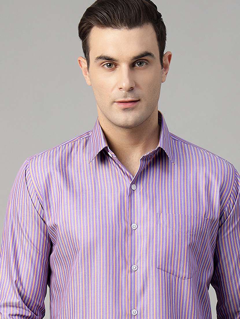 men striped collared long sleeve regular fit shirt - 22039569 -  Standard Image - 4