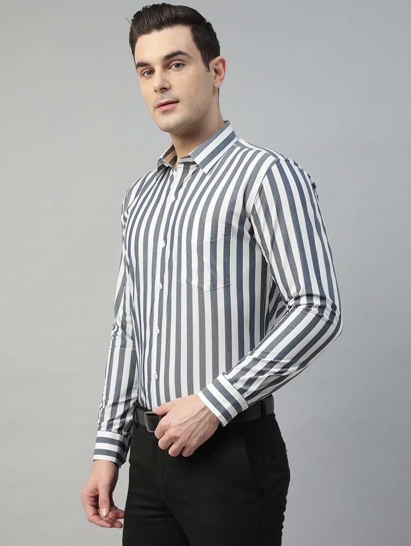 men striped collared long sleeve regular fit shirt - 22039591 -  Standard Image - 1