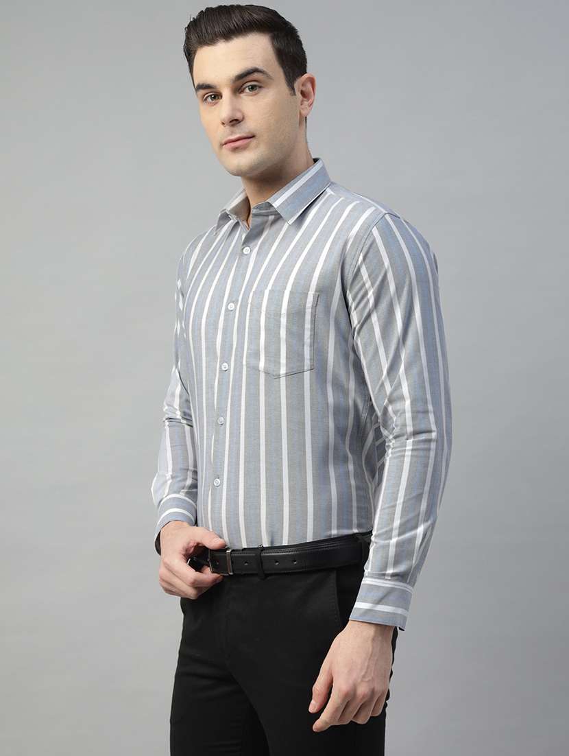 men striped collared long sleeve regular fit shirt - 22039608 -  Standard Image - 1