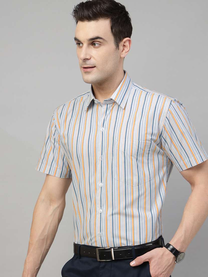 men striped collared shorts sleeve shirt - 22039611 -  Standard Image - 1