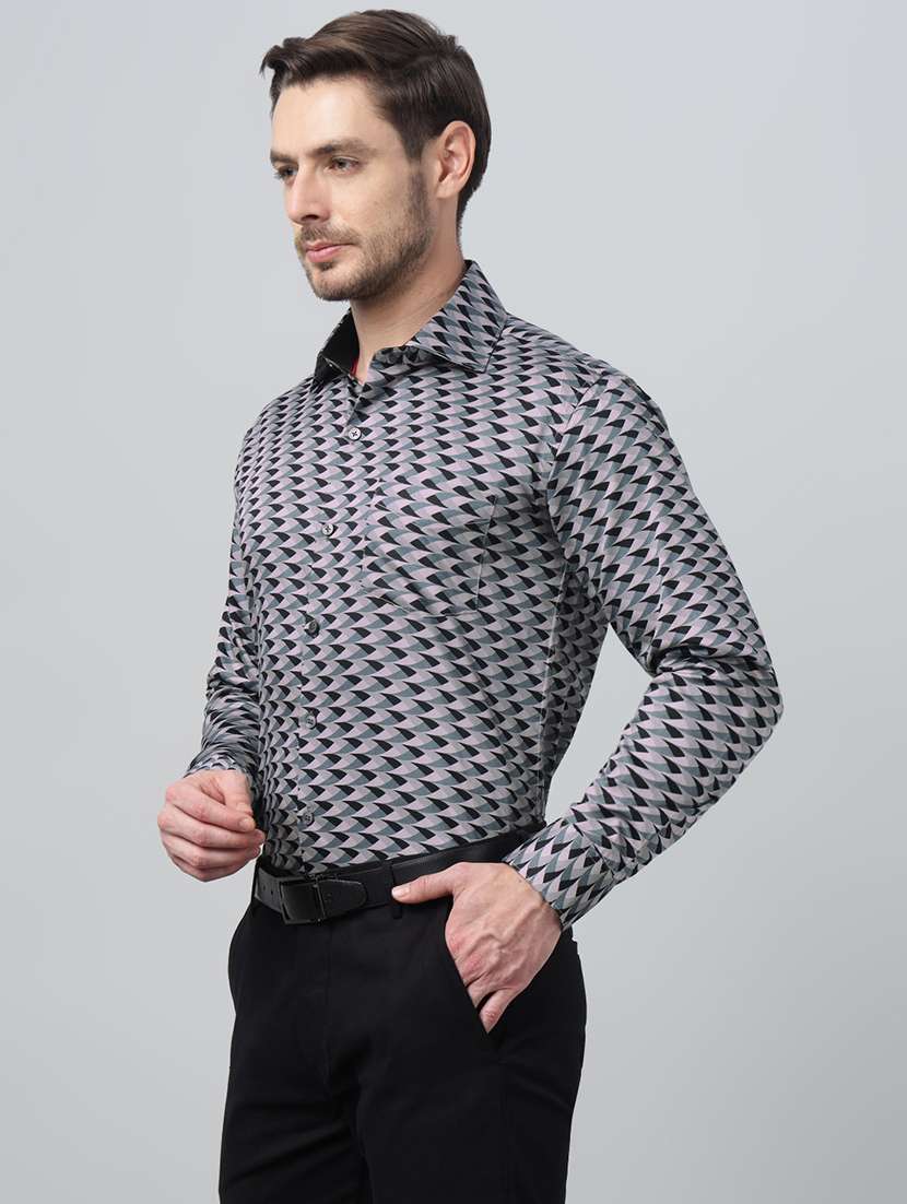 men printed collared long sleeve shirt - 22039640 -  Standard Image - 1