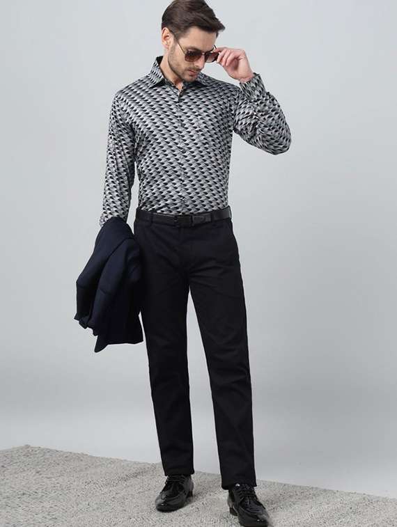 men printed collared long sleeve shirt - 22039640 -  Standard Image - 4