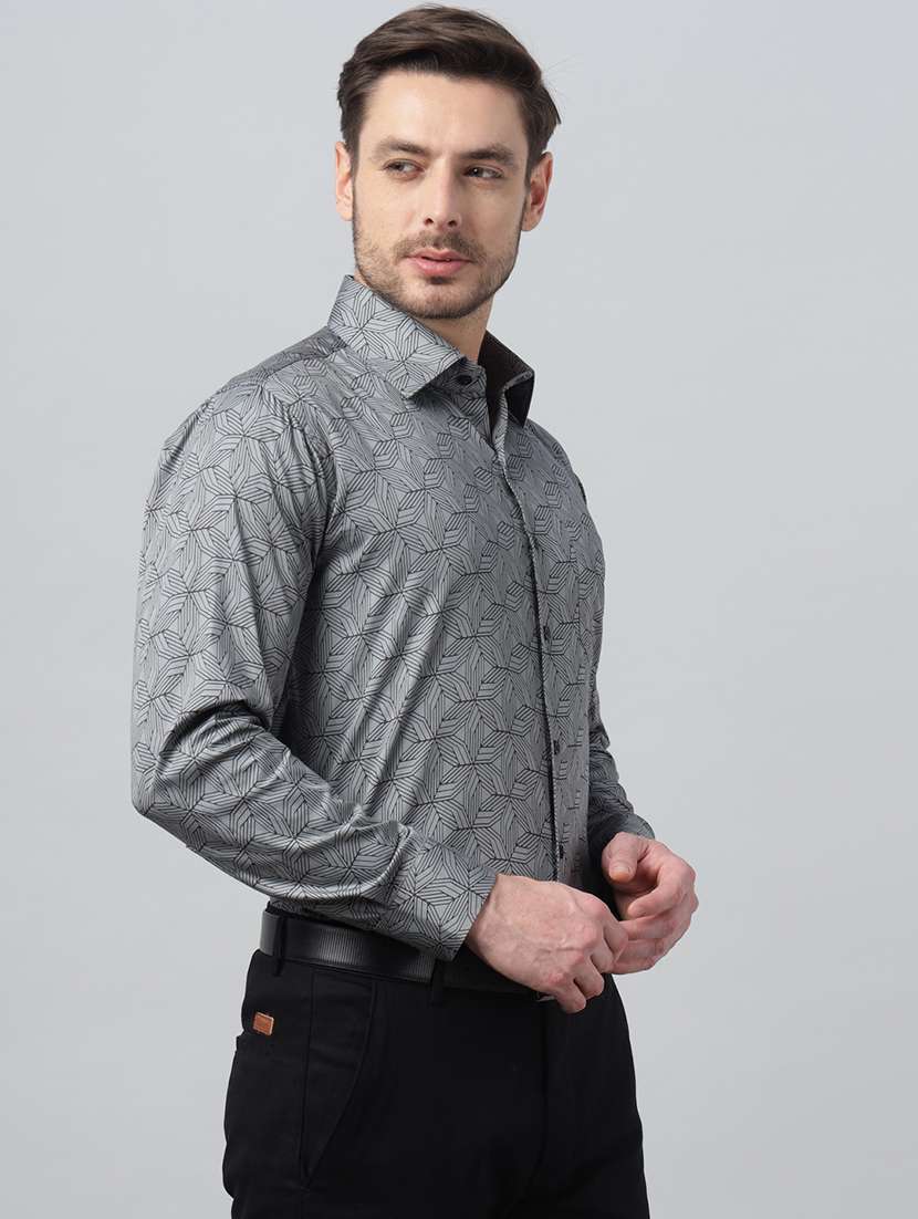 men printed collared long sleeve shirt - 22039648 -  Standard Image - 1
