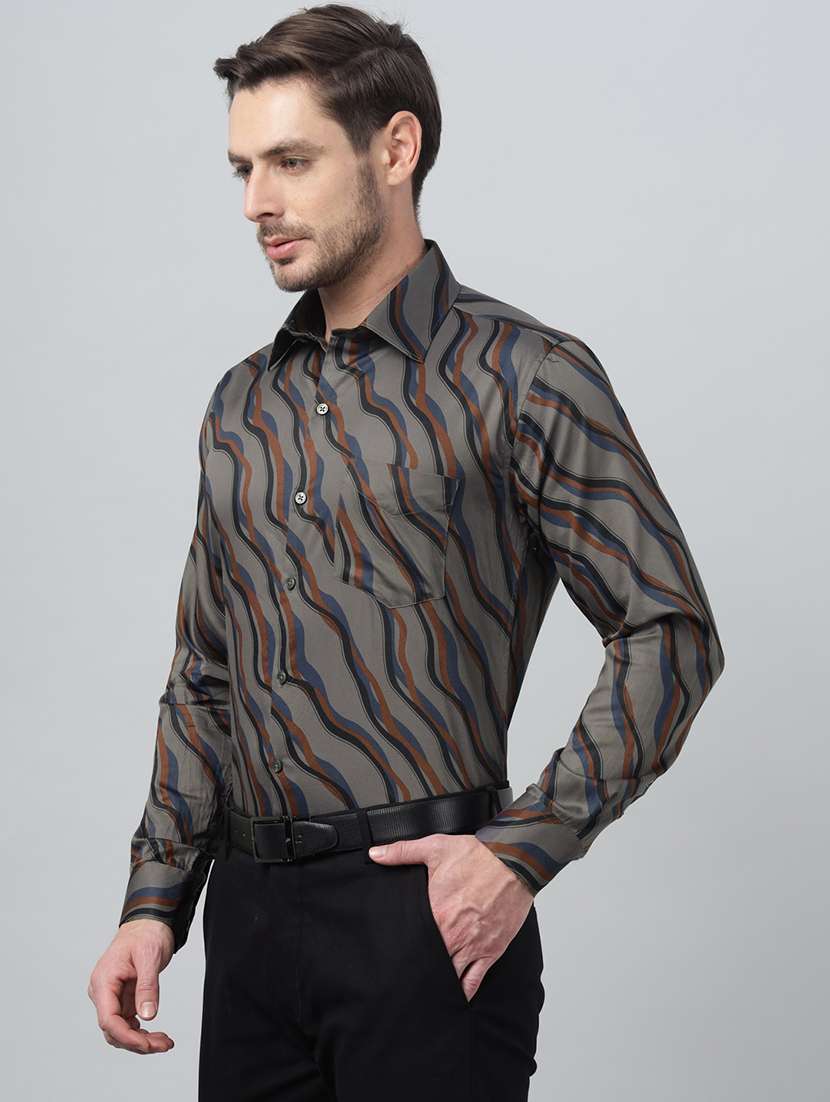 men printed collared long sleeve shirt - 22039650 -  Standard Image - 1
