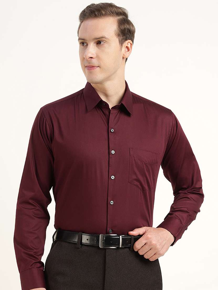 men solid collared long sleeve shirt