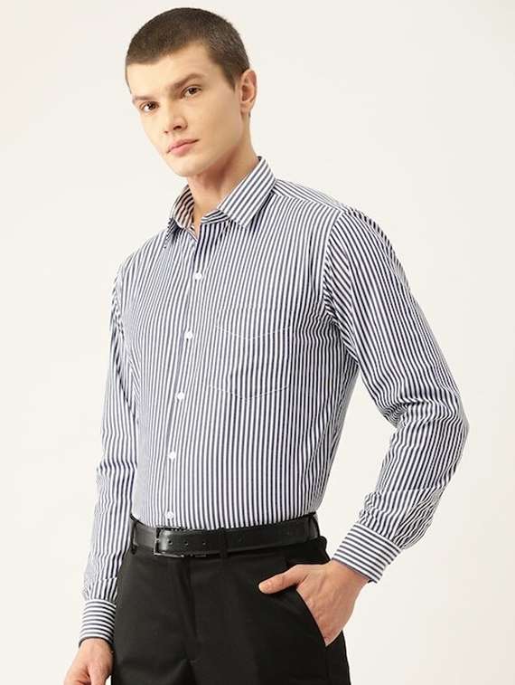 men striped collared long sleeve shirt - 22039684 -  Standard Image - 1