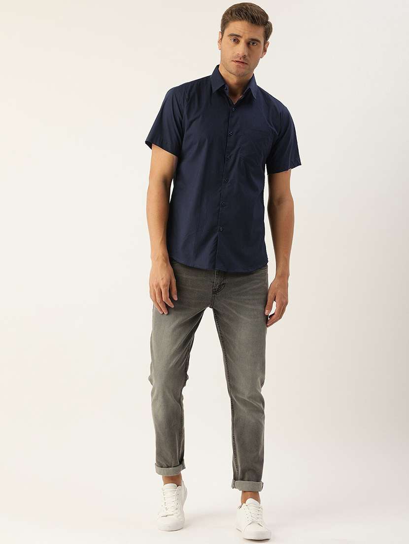 men solid collared short sleeve regular fit shirt - 22039689 -  Standard Image - 4