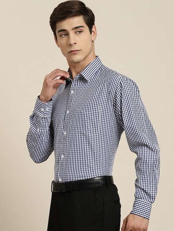 men checkered collared long sleeve shirt - 22039709 -  Standard Image - 1