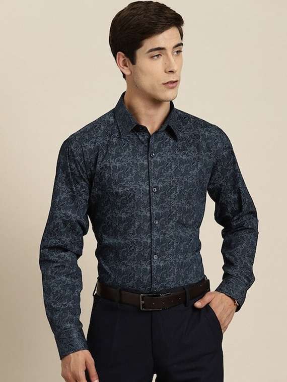 men printed collared long sleeve shirt - 22039710 - Standard Image - 1