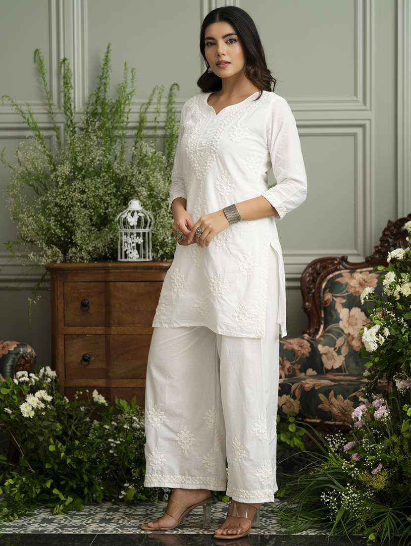 women embroidered three quarter sleeve ethnic co-ord set - 22039722 -  Standard Image - 1