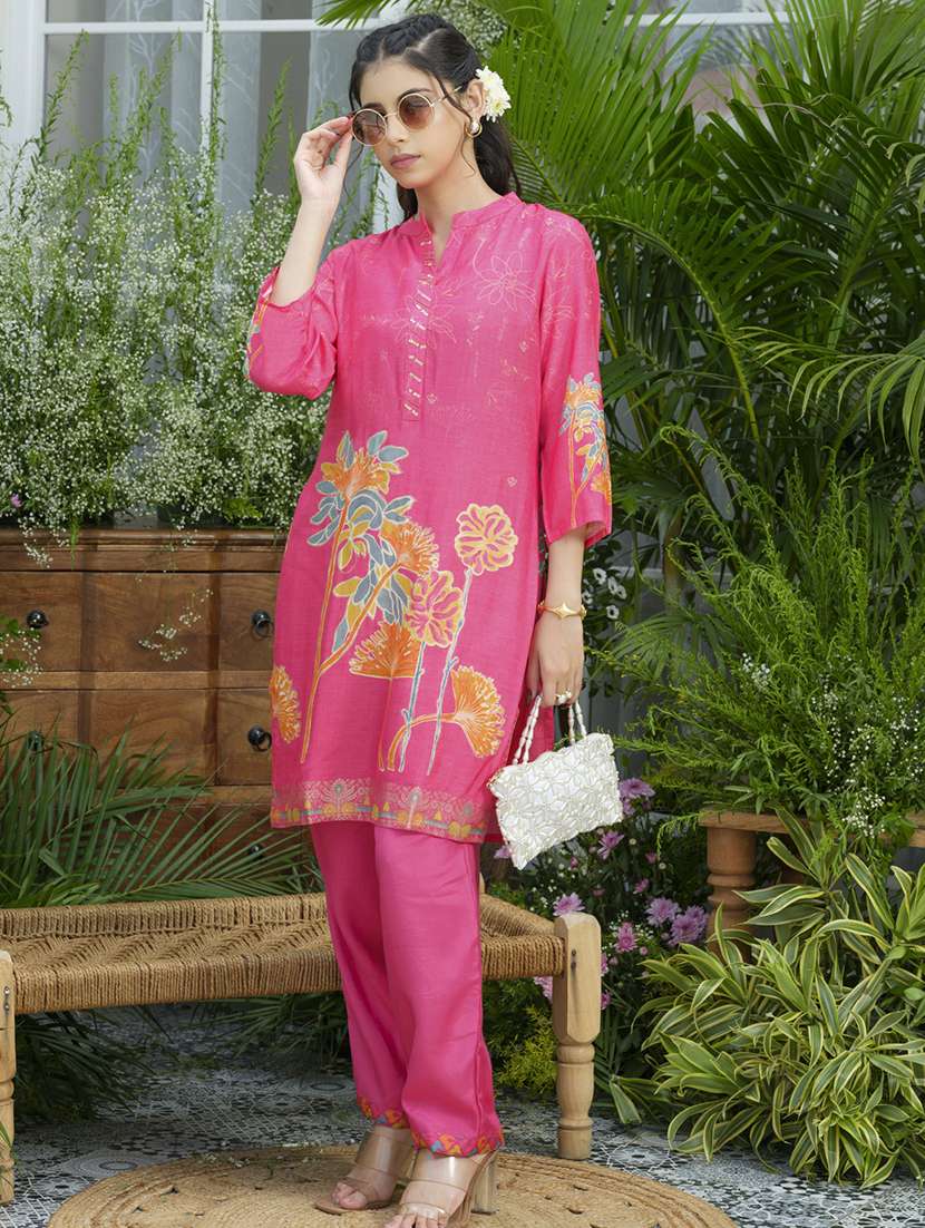 women floral print three quarter sleeve ethnic co-ord set - 22039724 - Standard Image - 1